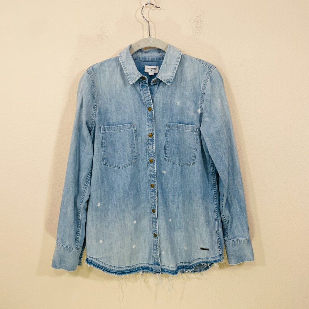 True Religion Denim Utility Shirt Women's Small Blue Snap